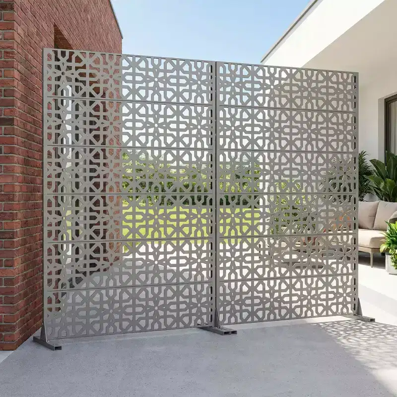 MAYEERTY Perilla 01 Gray Galvanized Steel Room Divider, 72x47x16, 6-Piece Double-Sided Home Screen