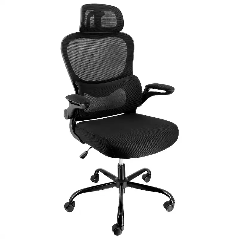 Elama High Back Adjustable Mesh and Fabric Office Chair with Metal Base and Adjustable Head Rest