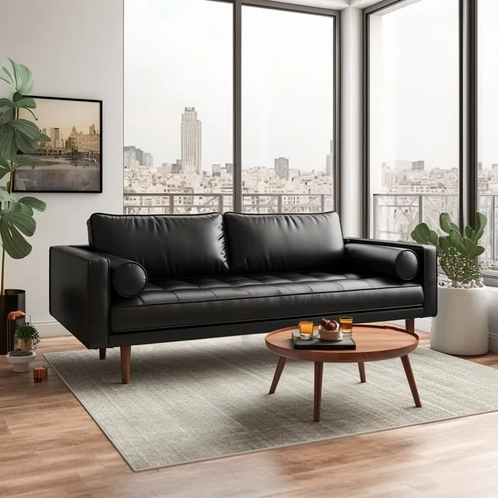 Monica 70 Faux Leather Square Arm Sofa
