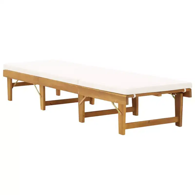 vidaXL Sun Lounger Natural wood color, Cream white Solid Acacia Wood
