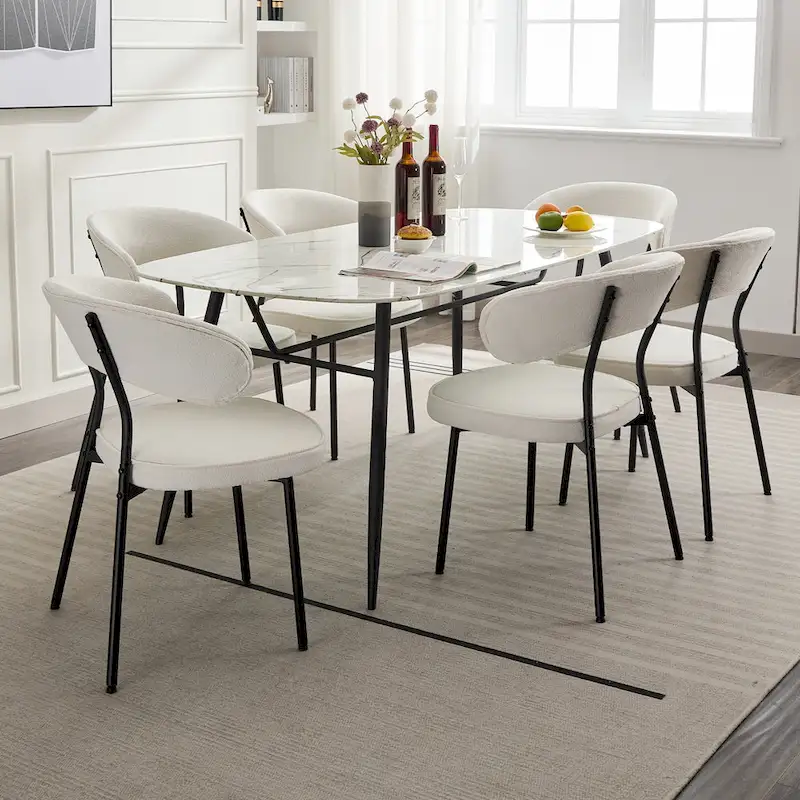 XINMICS Dining Chairs with Curved Backrest, Modern Fabric Upholstered Boucle Kitchen Dining Room Chairs Set of 2/4/6