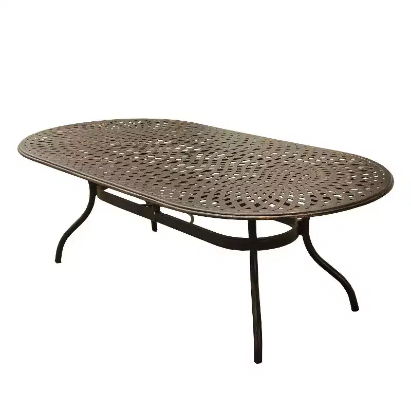 11pc Patio Dining Set with 95" Contemporary Modern Ornate Mesh Lattice Aluminum Oval Dining Table - Bronze - Oakland Living: UV-Resistant