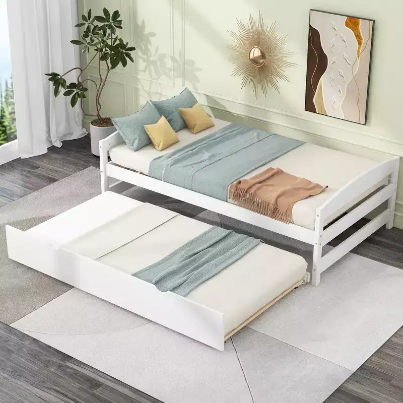 Twin Size Wood Platform Bed?With Twin Size Trundle, Easy Assembly