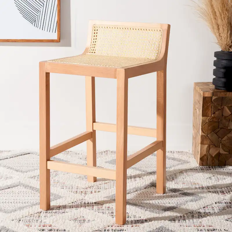 SAFAVIEH Carry Low Back Cane Counter Stool - 16 W x 19 D x 31 H - 16Wx19Dx31H