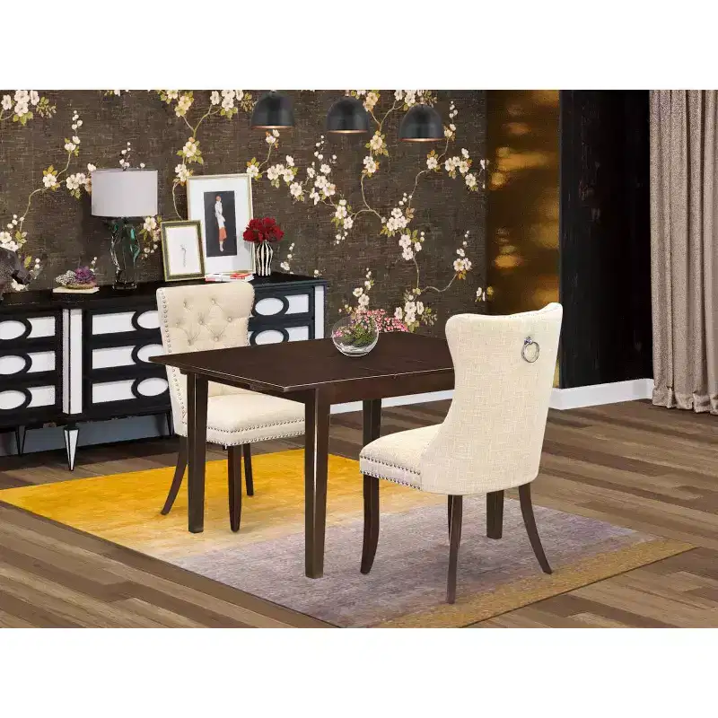 HomeStock 3-Pc Mahogany Finish Rectangular Solid Wood Top with Butterfly Leaf Dining Table Set