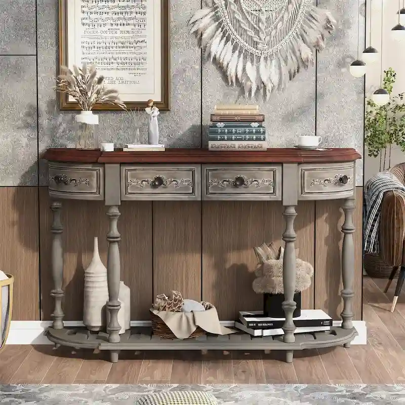 Merax Curved Console Table with 4 Drawers and 1 Shelf