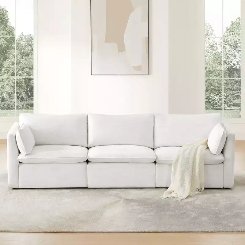 Spruce & Spring Cream 3-Piece Modular Sectional Couch for Living Room