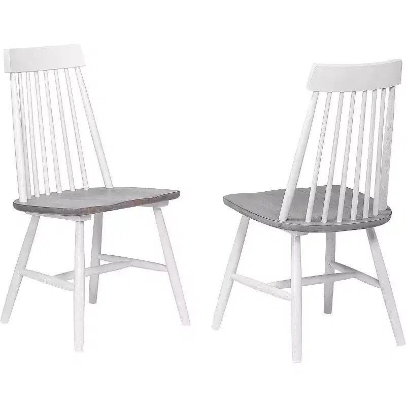 Milford Windsor Wood Slat Back White/Gray Dining Side Chairs, Set of 2