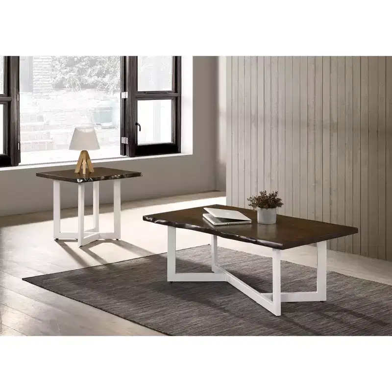Grinta Coffee and End Table Set Oak - miBasics: Transitional Style, Live Edge, Metal Base