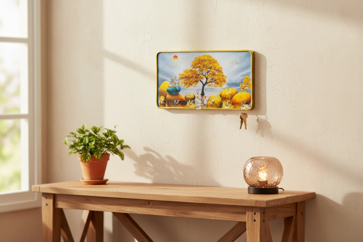Premium Wooden Canvas Print Decorative Key Holder for Home and Office Decor, Key Hanger for Wall Decor, Key Chain Holder (10 Inches) (Wood 8 MM) Home Decoration Item