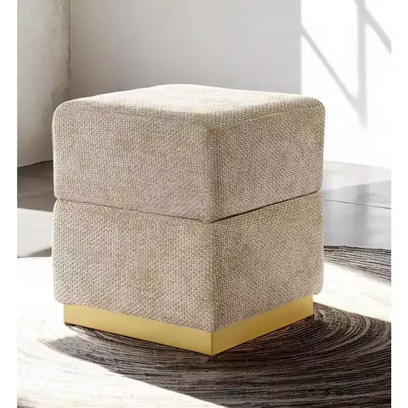 15 Cube Storage Accent Stool,Chenille Upholstered Ottoman with Hidden Compartment,Gold Plated Base,Side Table for Living Room,Bedroom