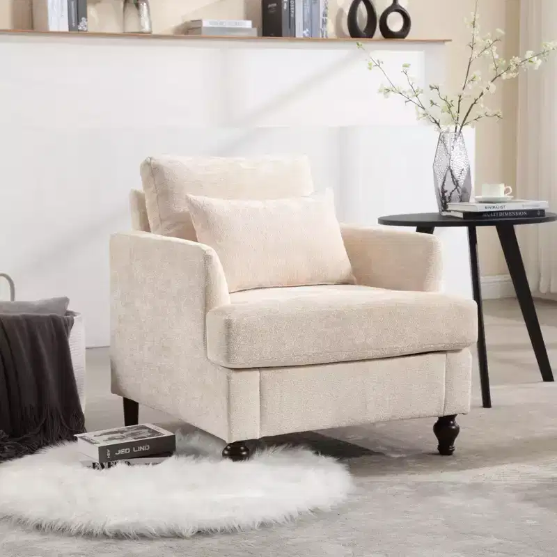 Modern Accent Armchair, Wood Frame, Tufted Club Chair Design, Mid Century Style Lounge Chair.