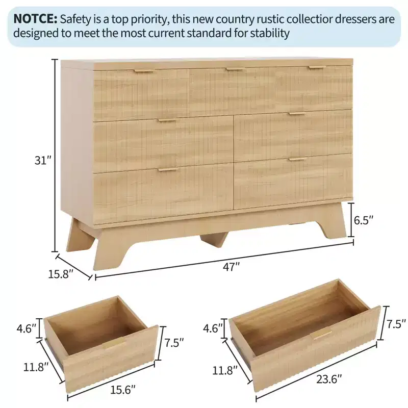 COZONY 7-Drawer Dresser 47 Mid Century Modern Chest w/ Gold Handles, Fluted Design, Storage Organizer for Bedroom