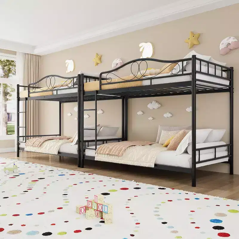 Twin over Twin Metal Bunk Bed, with Ladder & Guardrails 400 lbs Capacity for Kids Room, Black