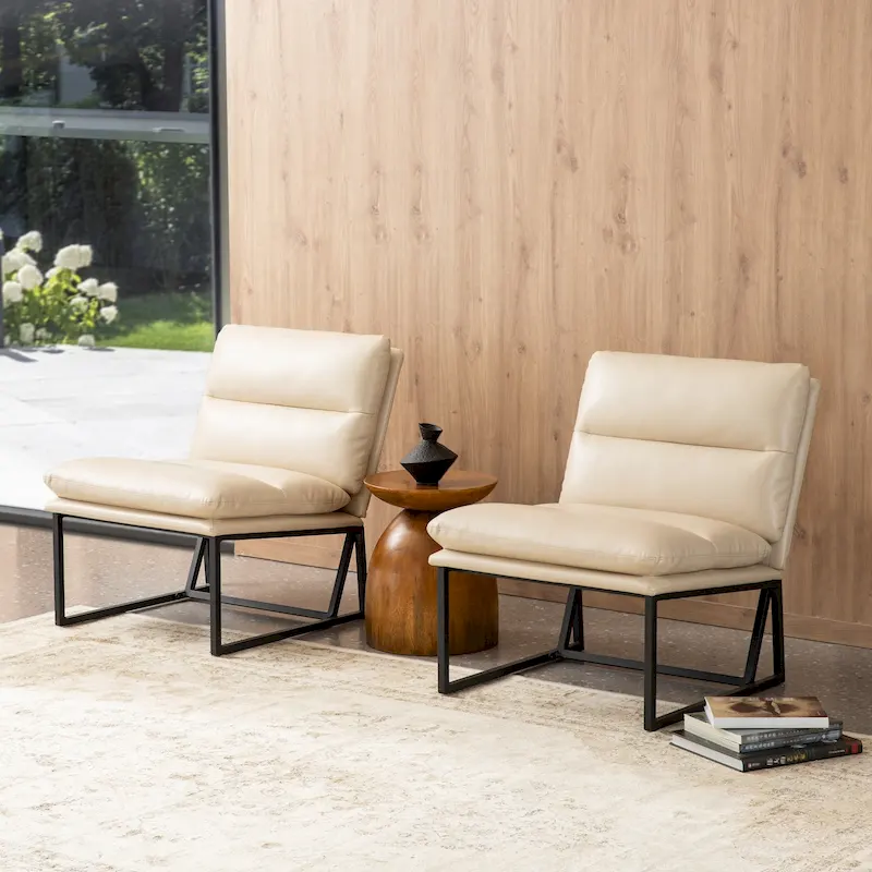 Glitzhome 30.25H Modern Soft PU Leather Armless Accent Chair