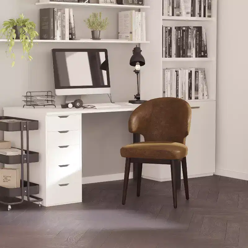 Classic Upholstered Accent Chair with Solid Walnut Legs for Home Office and Living Room
