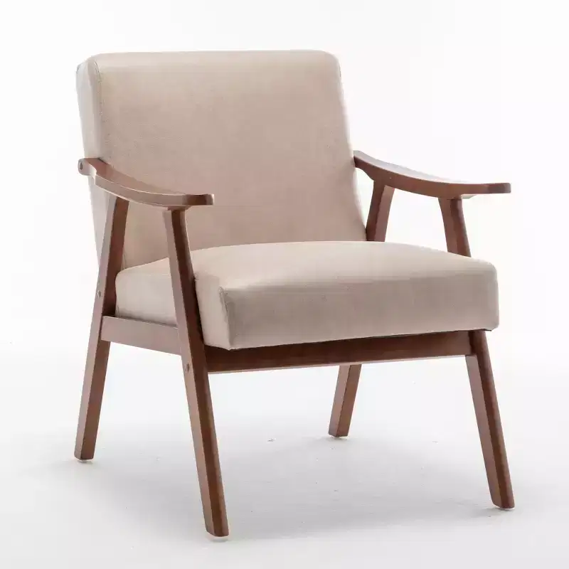 Mid-Century Modern Accent Chair with Solid Wood Frame, Wingback Chair for Bedroom, Reading Room, Living Room