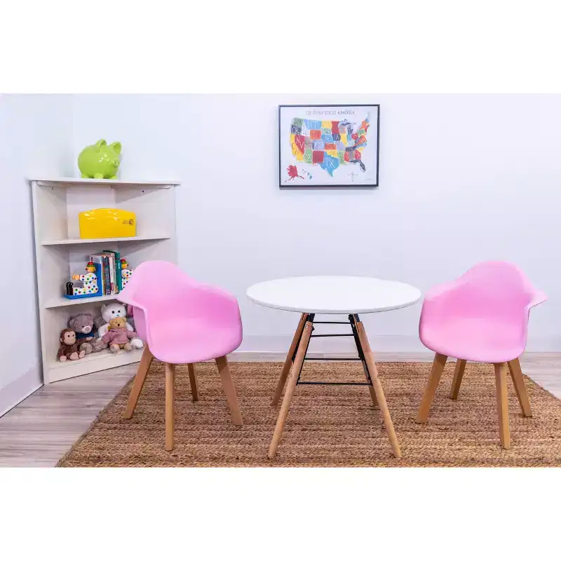 3pc Modern Kids' Table and Chair Set with Beech Legs Pink - Gift Mark: Toddler Round Table, Plastic Frame, 3 Years+
