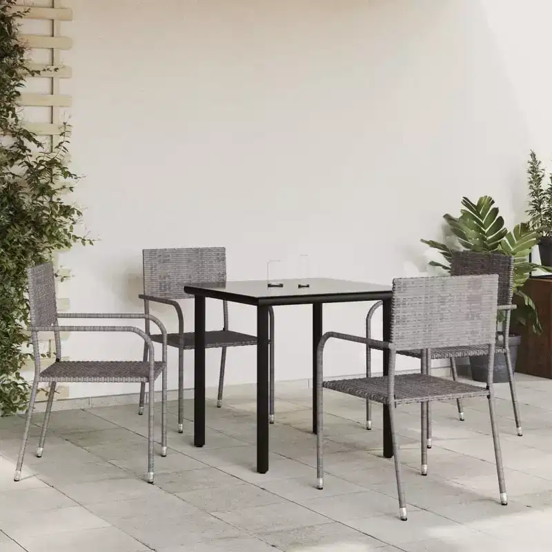 vidaXL Patio Dining Set Table and Chair Gray and Black Poly Rattan and Steel - 31.5 Table Length 4 Items