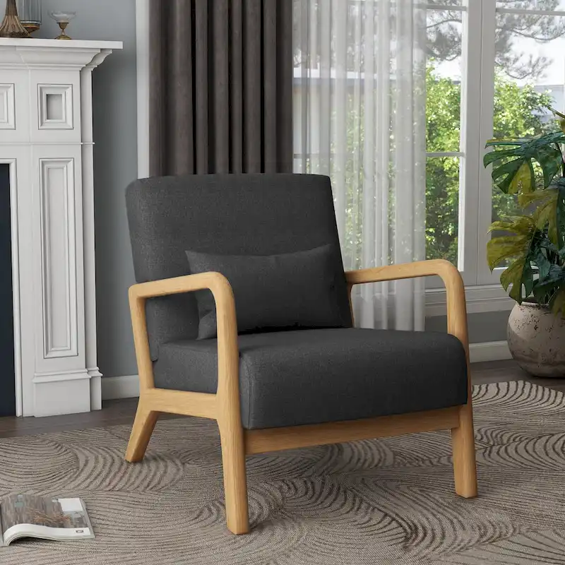 Mid Century Modern Upholstered Accent Chair with Pillow