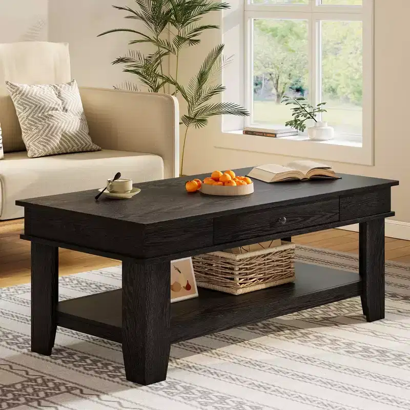 Garvee Coffee Table with Drawer 47.24 Center Table with Open Shelf Large Living Room Table