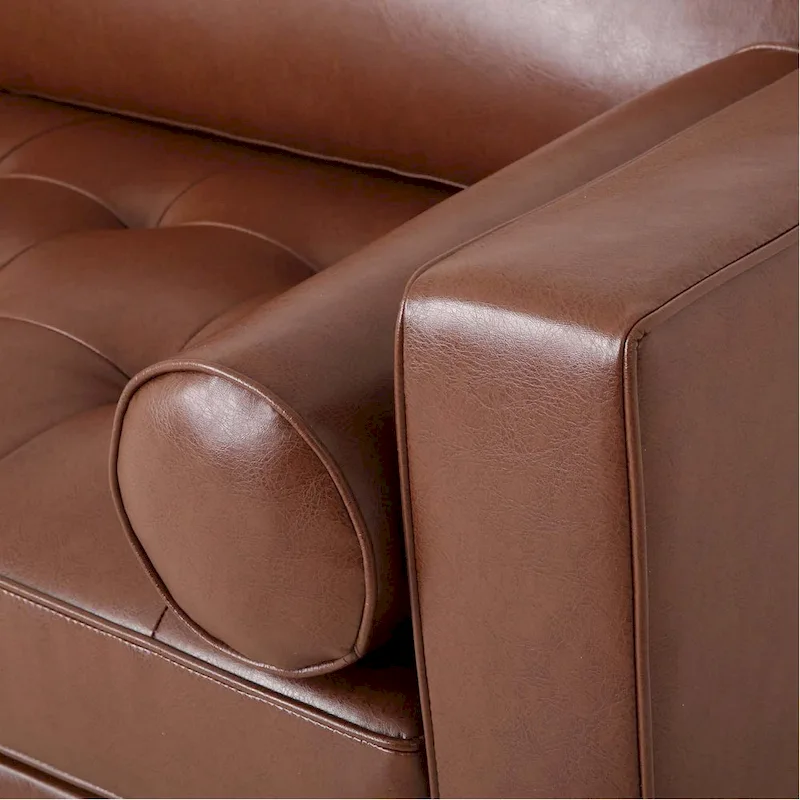 Modern 82.25 Faux Leather 3-Seater Sofa with Wood Legs