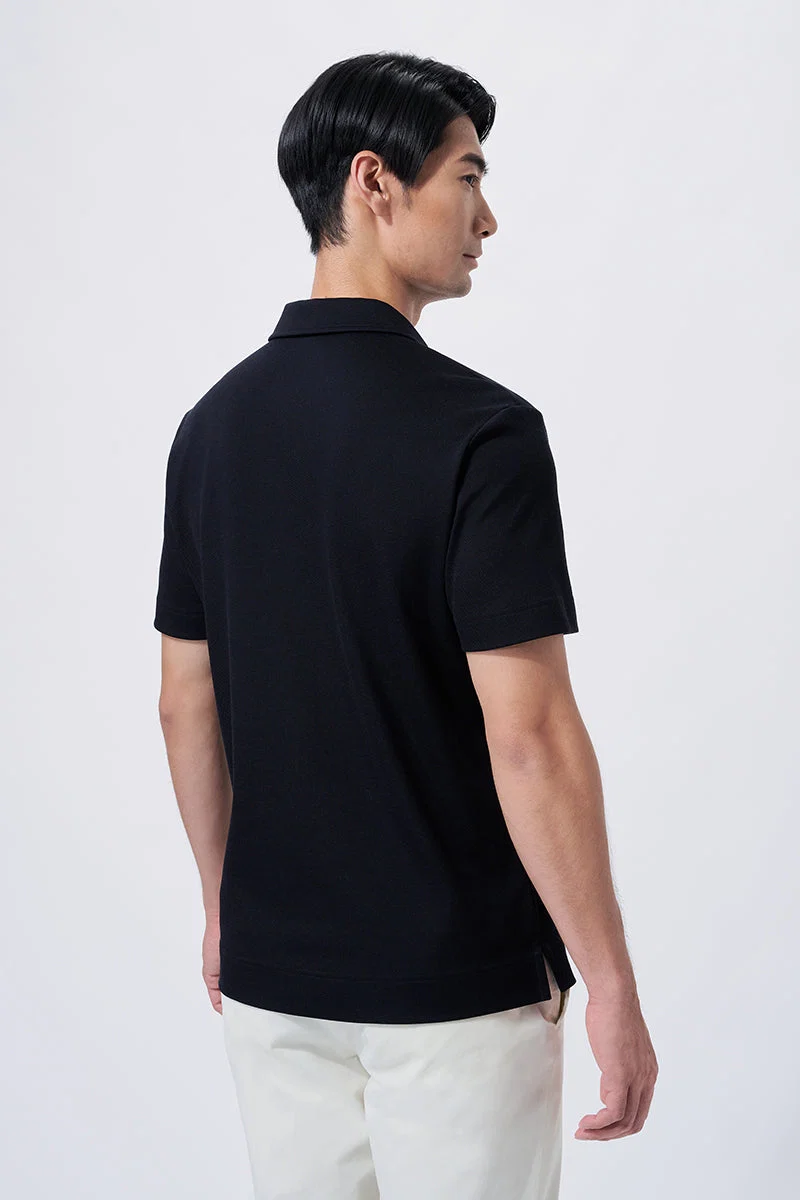 Waffle-Knit Buttonless Polo – Teal