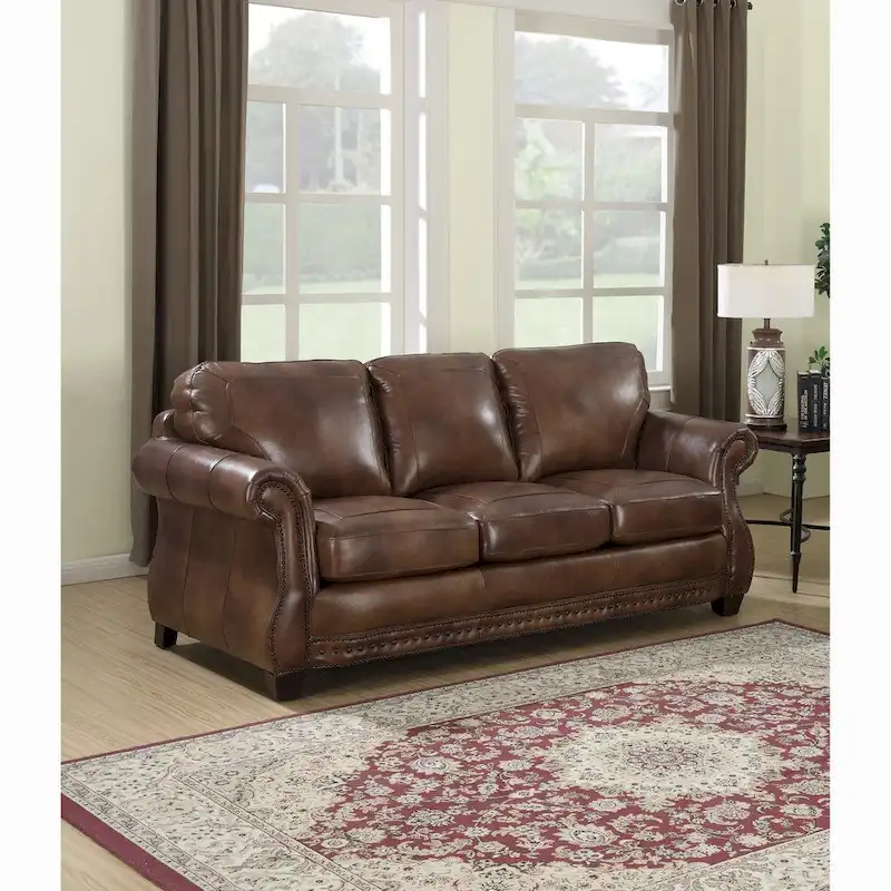 Cognac Brown Top Grain Leather 3-Seater Sofa