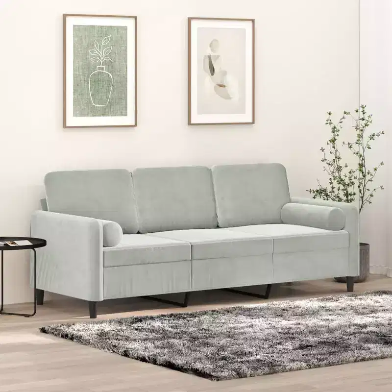 3-Seater Sofa with Throw Pillows Light Gray 70.9