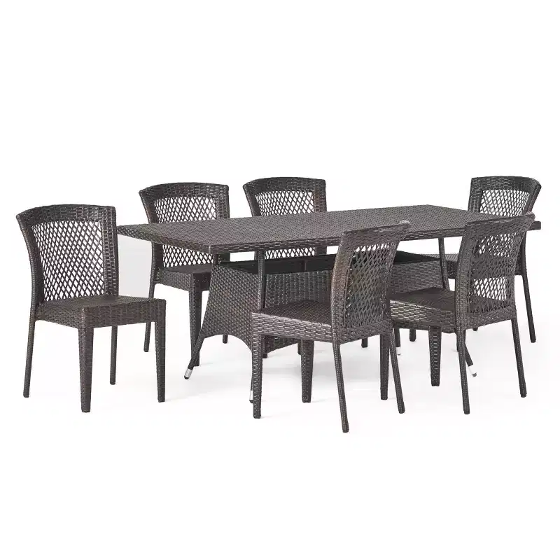 Christopher Knight Home Truda 7 Piece Patio Dining Set with 69 Rattan Table and Stackable Chairs