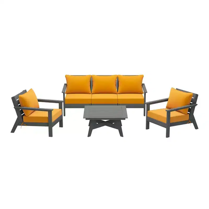 WestinTrends Avalon Outdoor 6-Piece Modular Sectional Patio Furniture Sofa Set, Gray/Yellow