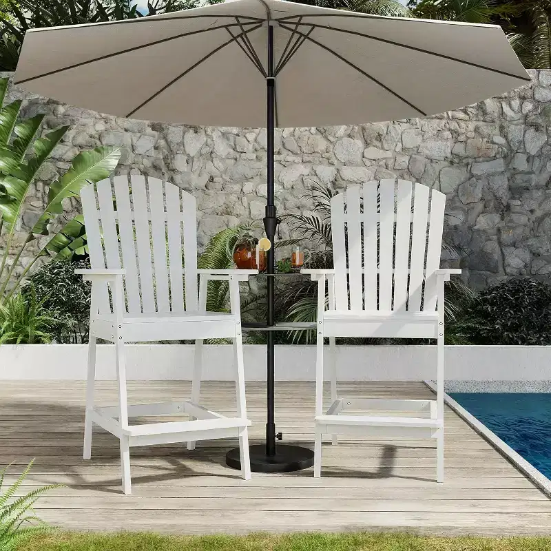 Outdoor Bar Height Adirondack Chairs with Connecting Tray, Balcony Chairs Adirondack for Deck, Backyard, Patio High AdirondackChairs Set of 2