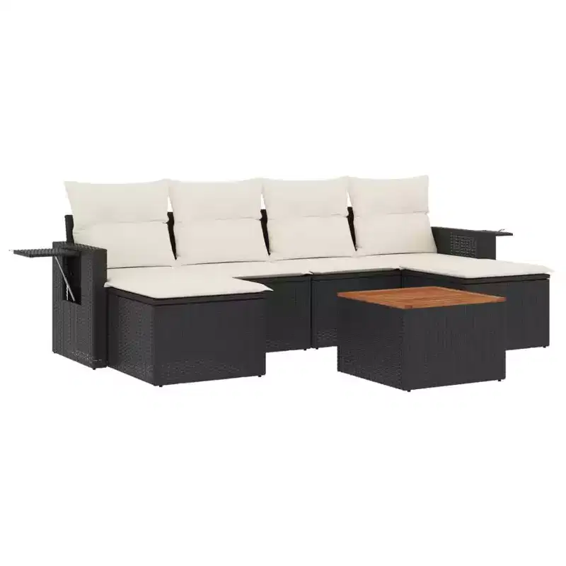 vidaXL 7 Piece Patio Sofa Set with Cushions Black Poly Rattan