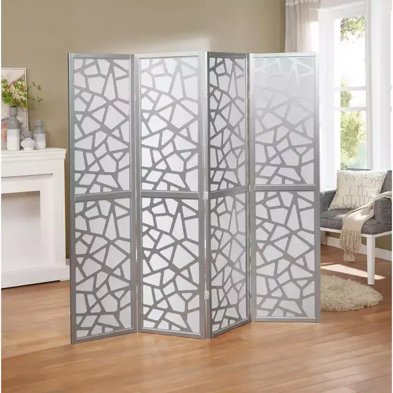 4 Panel Screen Room Divider, Silver