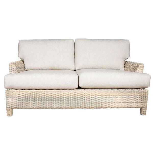 Outdoor Full Sofa Grasscloth Buff Wicker Two-Seat Patio Lounge