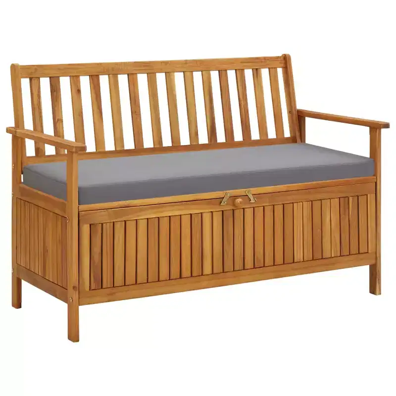 Storage Bench Dark grey seat cushion, Natural wood