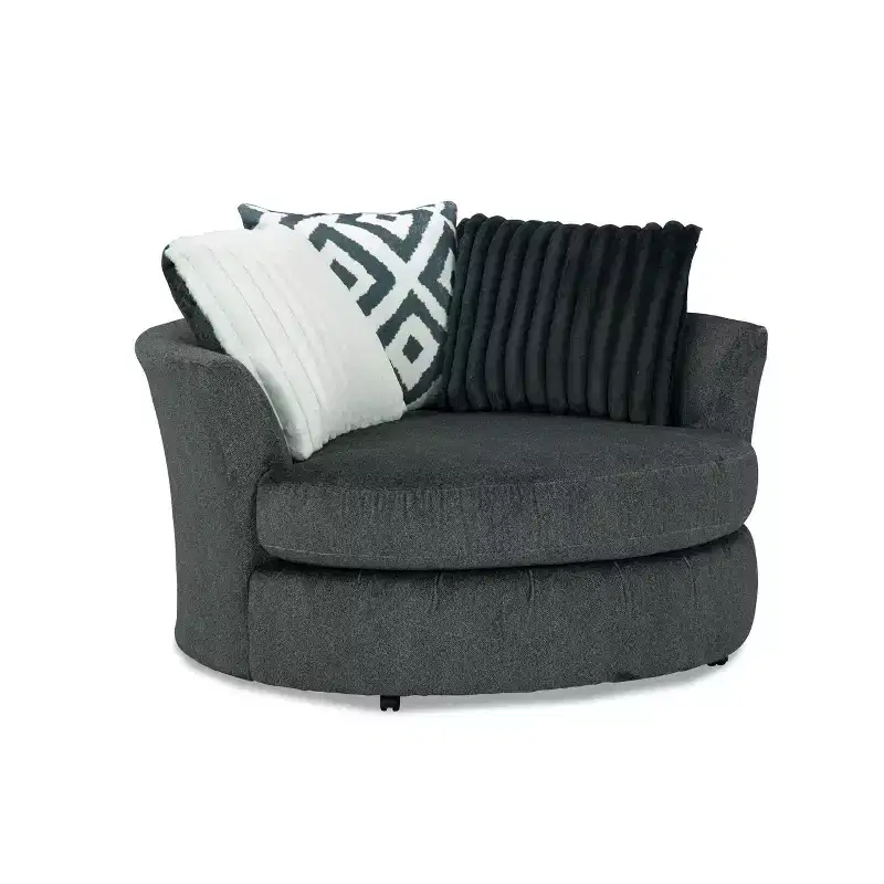 HOMES: Inside + Out Telven Accent Swivel Chair Chenille Channel Tufted with Pillow
