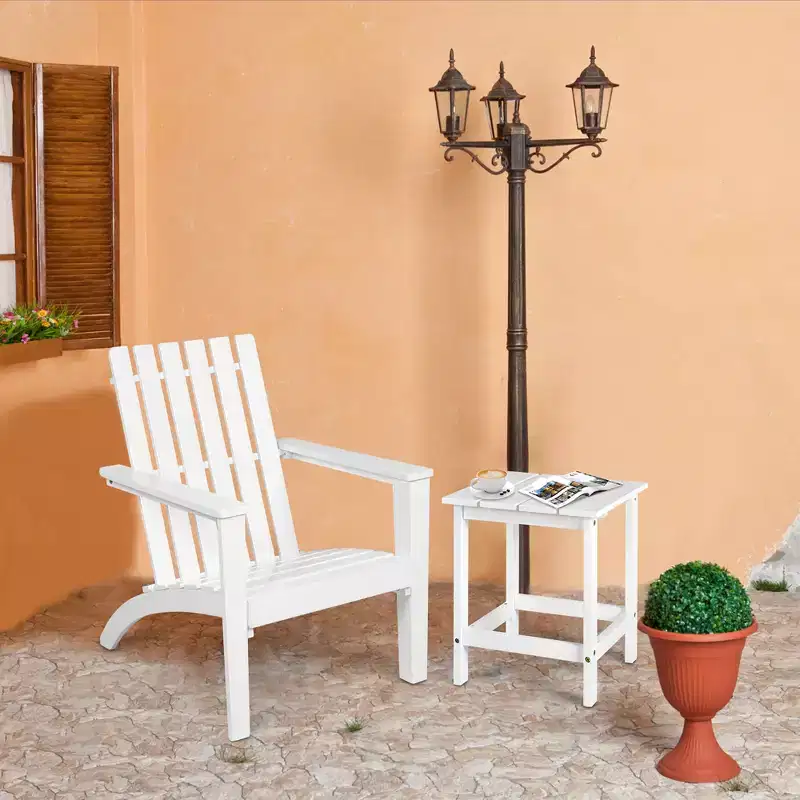 Costway 2PCS Patio Adirondack Chair Side Table Set Solid Wood Garden Deck White