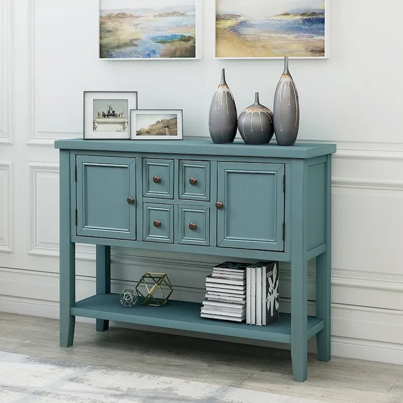 Retro Style Buffet Sideboard Wood Console Table with Bottom Shelf, Easy Assemble, for Living Room, Kitchen, Entryway