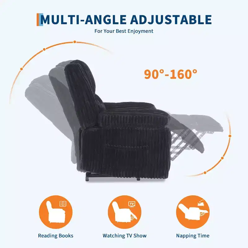 Manual Recliner Sofa, Corduroy Recliner Chair, Adjustable Recliner, Pillow Top Arms, Thick Padding, 400LBS Capacity, for Bedroom, Home Theater