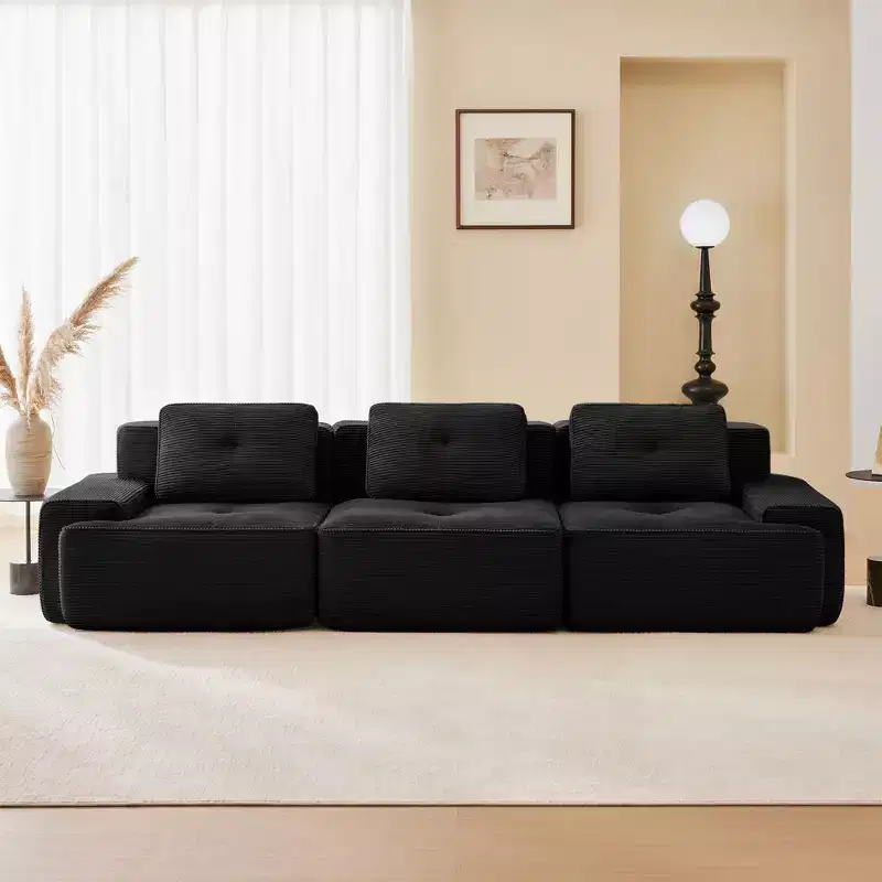 117 Modern Modular Sectional Sofa for Living Room, Corduroy Fabric,Oversized 3-Seater Couch with Deep Seat, No Assembly,Camel