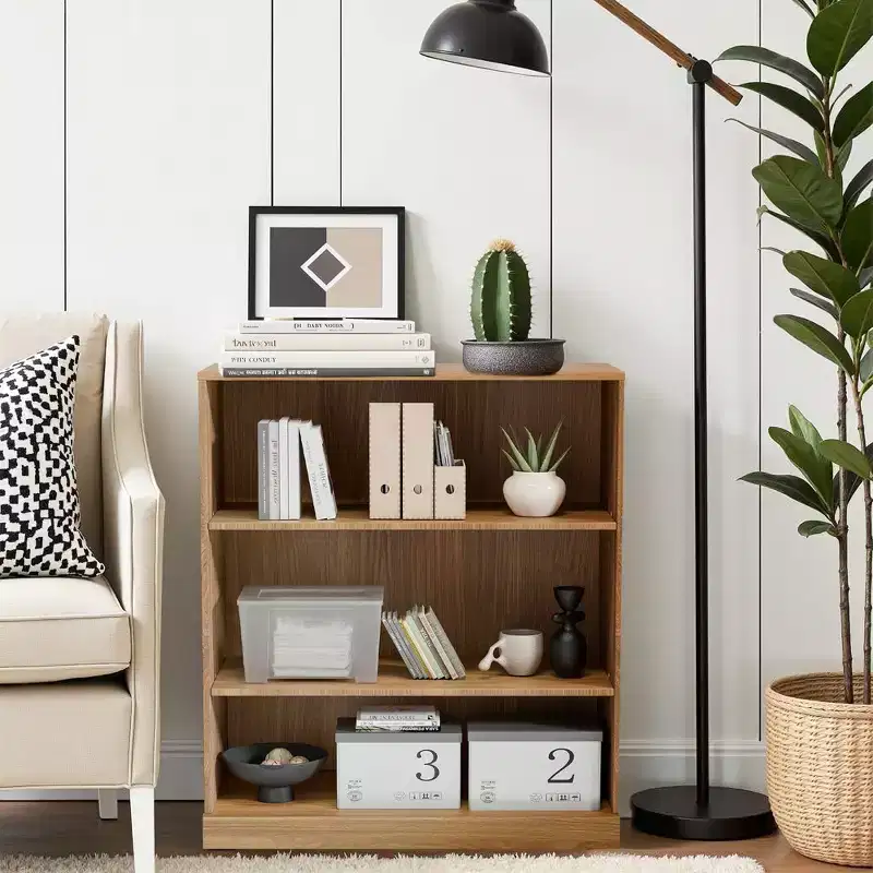 [36-inch | Open Storage]Natural Wood Doorless Decorative Cabinet (Multi-Tier Shelf + Modern Design)