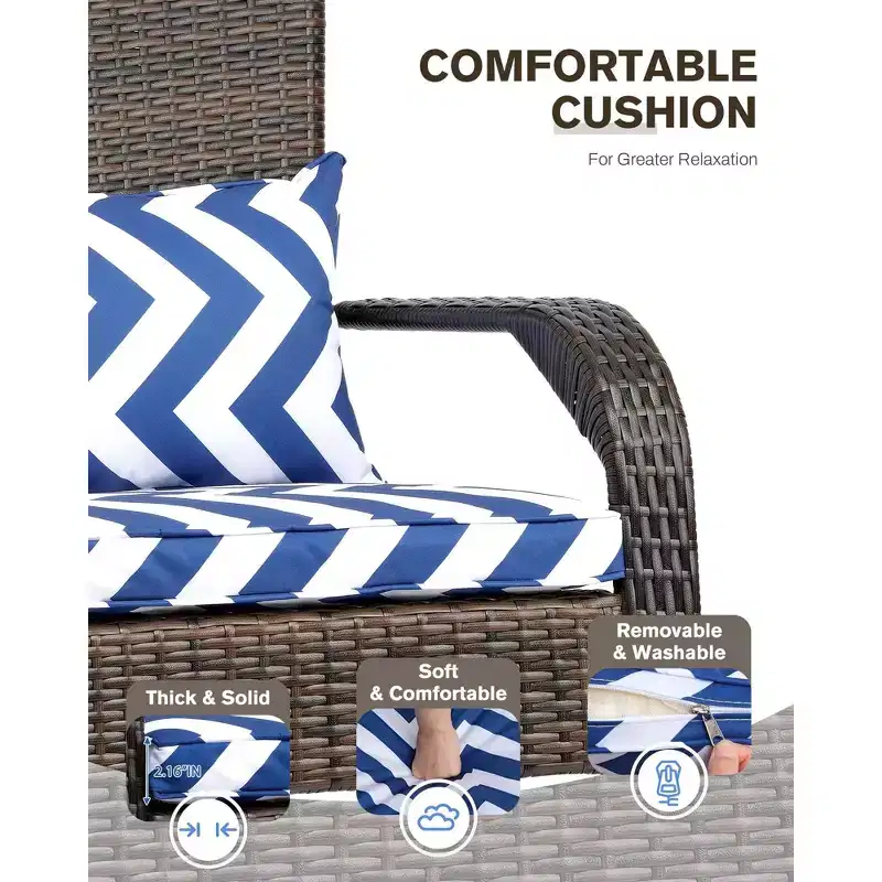 Probe Hues 2-Pack Outdoor Wicker Rocking Chairs with Cushions & Back Pillows, Powder-Coated Steel Frame, Porch/Patio Rockers