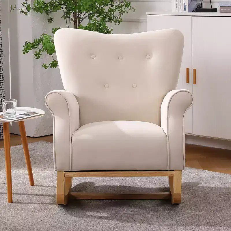 Accent Rocking Chair, Small Contemporary Rocker, Upholstered Rocker Chair with Armrest, Cushioned Relaxing Arm Chair for Living Room