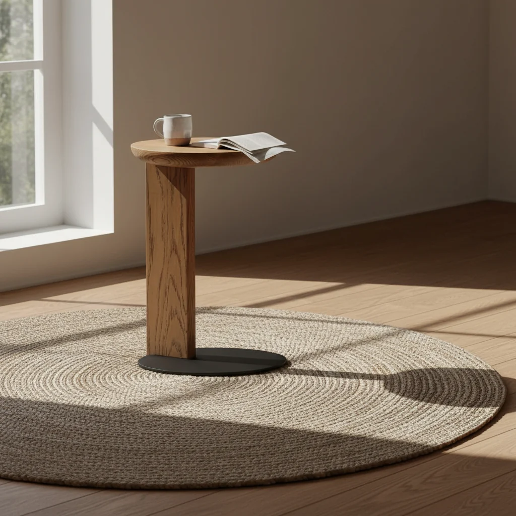 Modern Solid Timber Laptop Side Table with Slim Steel Base for Living Rooms