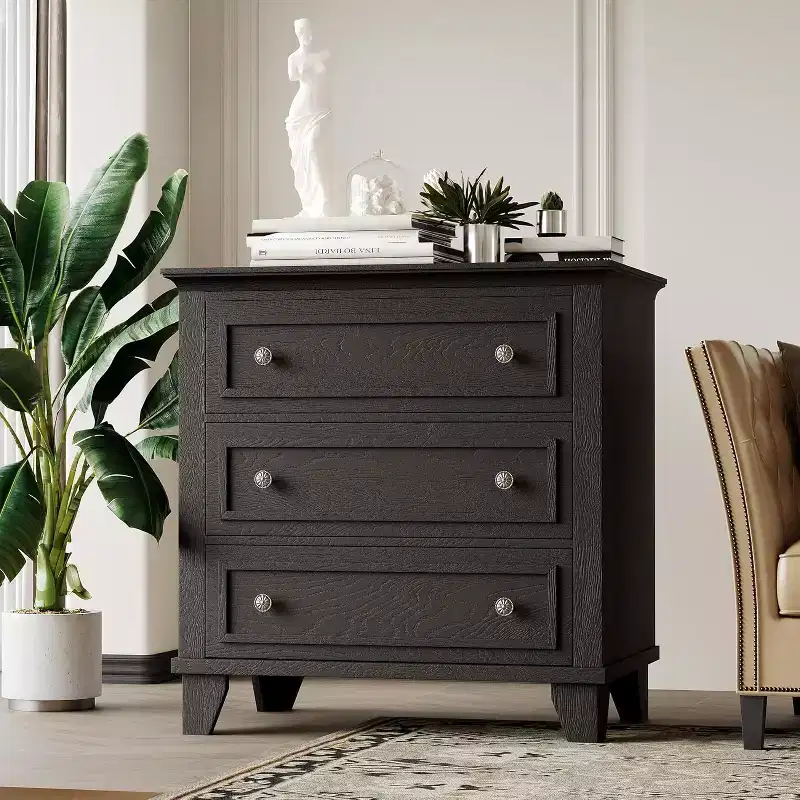 3 Drawer Dresser for Bedroom, Wide Chest of Drawers with Vintage Handle, Modern Wood Dresser Wide Nightstand Cabinet for Living Room