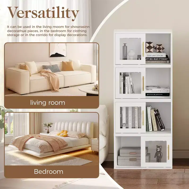 Heynemo Cube Storage Organizer with Acrylic Door, Stackable Bookshelf, Modular Cubby Storage System, Wooden Display Shelf for Closet