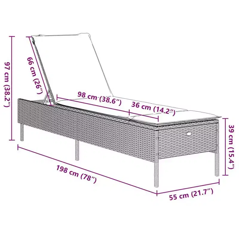 vidaXL Patio Sun Lounger Set PE rattan Extra Long Removable Covers