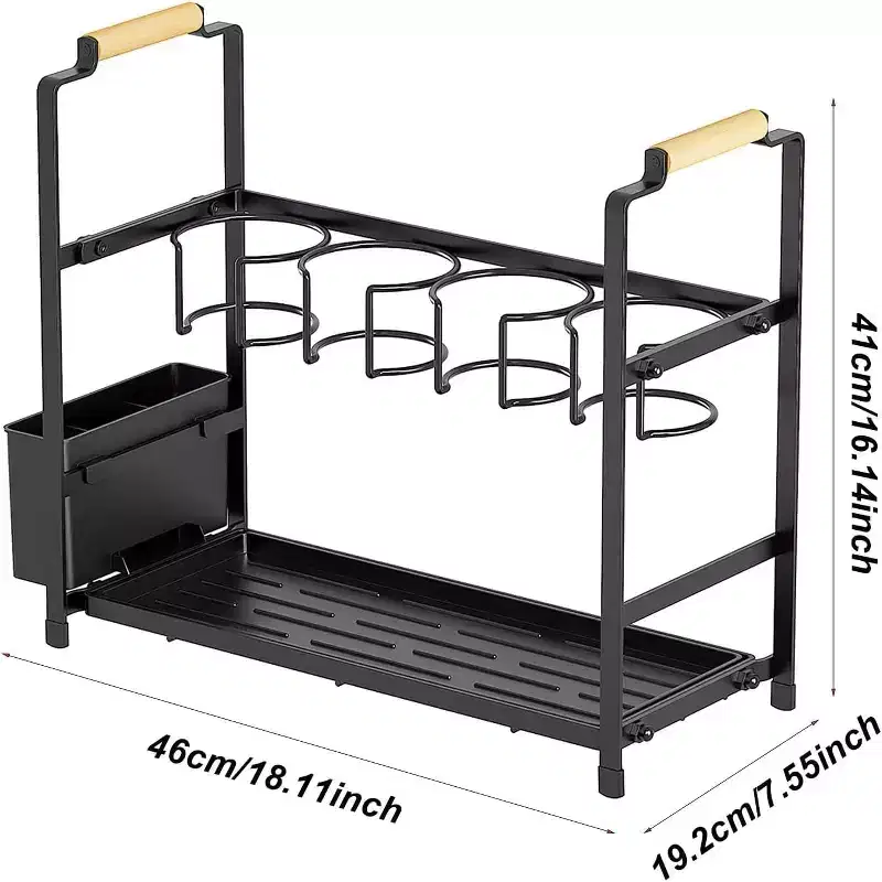 Water Bottle Organizer Holder, Double Layer Water Bottle Organizer Rack Carbon Steel Cup Storage Drying Rack With Tray for Kitchen Tabletop Cabinets