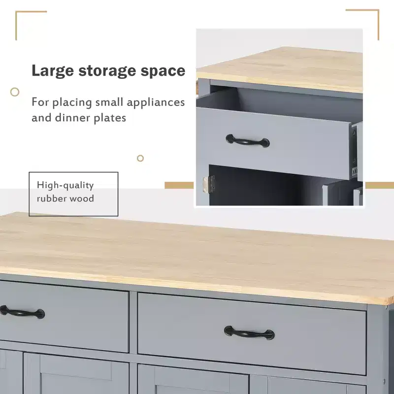 Whisen Modern Wood Kitchen Island with Spice Rack and Drawers